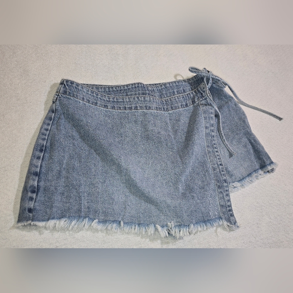 Happily Grey Tie-Side Light Blue Denim Mini Jean Skirt Skort Size 7